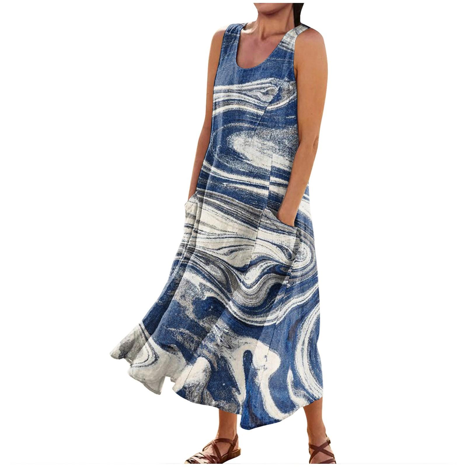 

Женское летнее повседневное модное платье без рукавов с карманом и круглым вырезом XXXXXL