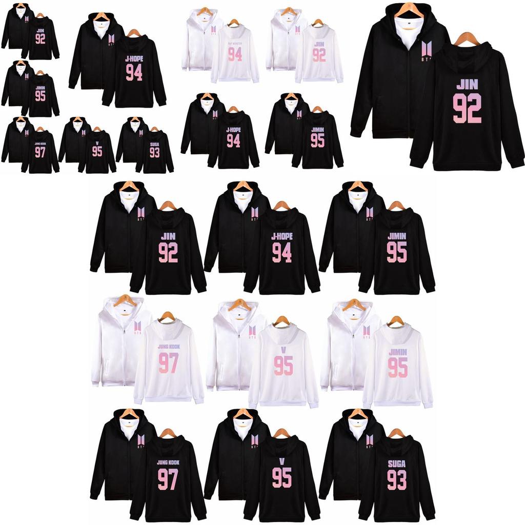 Bts Pattern Printing Hoodie With Zipper For Teen Casual Wear