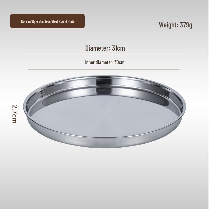 Korean Style Stainless Steel Round Golden Tray for Cold Noodles, Rice, or Steaming – Thickened Flat Bottom Plate
