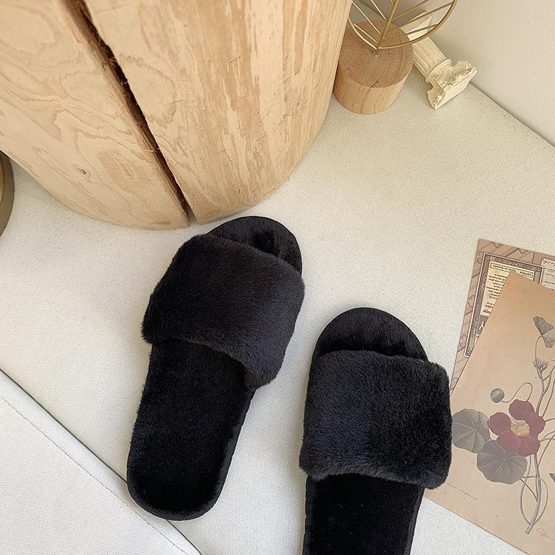 Cozy Plush Cotton Slippers for Women - Indoor Autumn/Winter Open Toe, One-Strap, Flat Bottom, Plus Size