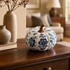 Stitched Material Pumpkin with White Base Thanksgiving Floral Stem Halloween