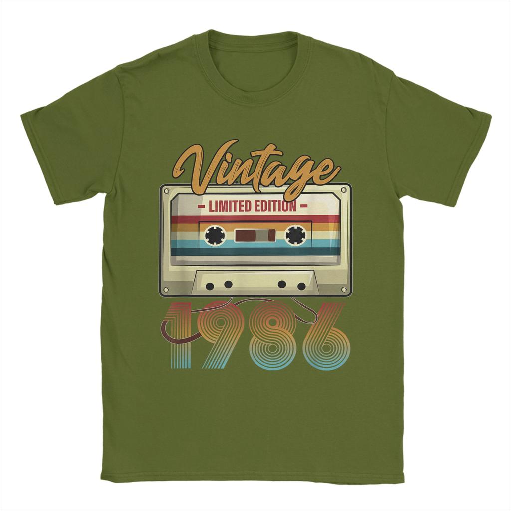 Vintage 1986 40th Birthday Cassette Tape Cotton TShirt For Men Summer TShirts Crew Neck Harajuku Tee Shirt Plus Size Clothing