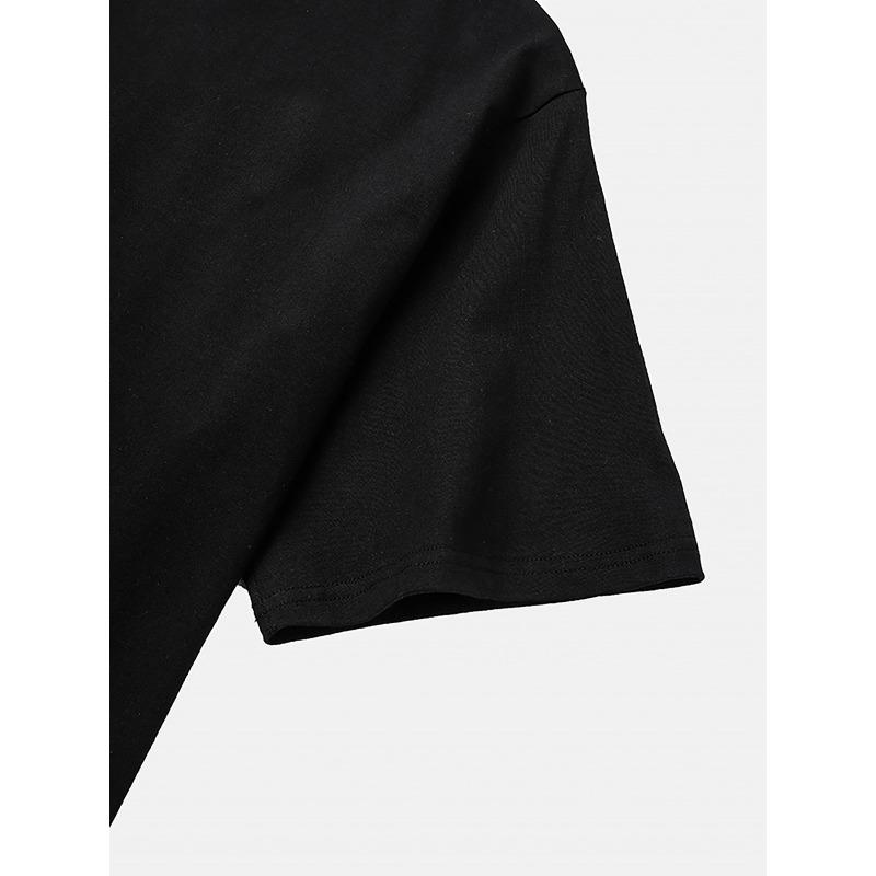 European Sizes Women's Casual Short Sleeve Crew Neck T-Shirt - Black Botanical Dandelion & Birds Print, Soft Breathable Fabric, Machine Washable