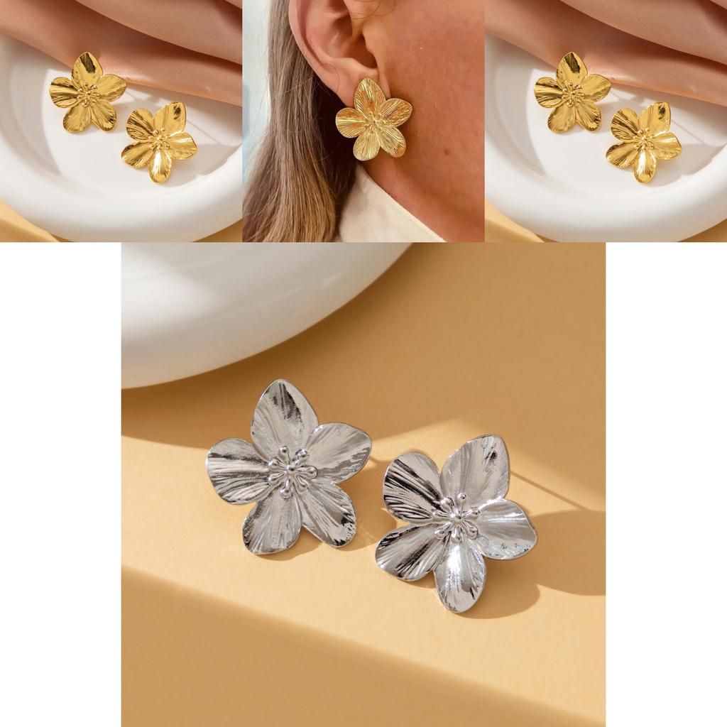 Unique High-end Design Vintage Gold Plated Floral Earrings For Women