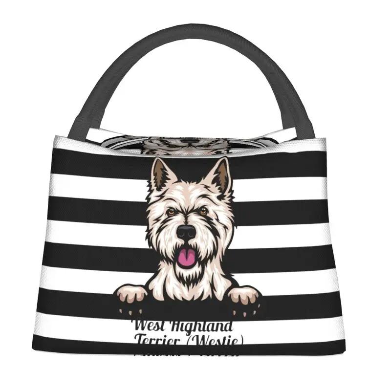 Custom Peeking Dog West Highland White Terrier Lunch Bag Thermal Cooler Insulated Lunch Boxes for Picnic Camping Work Travel