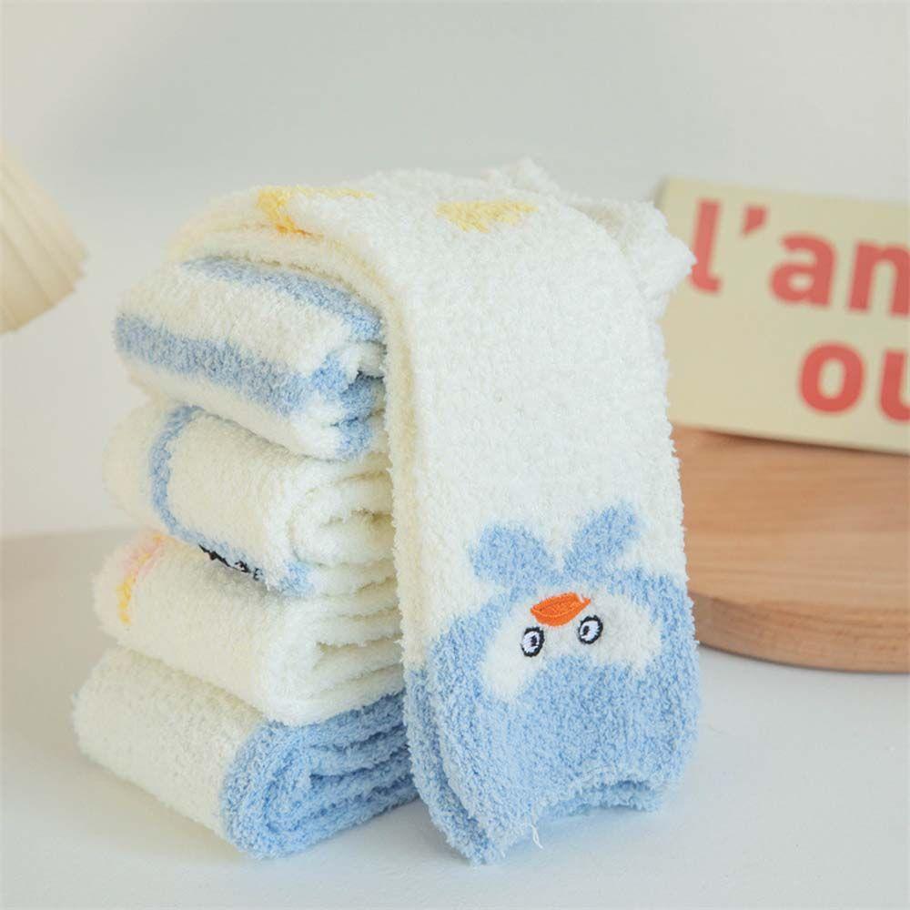 Animal Print Sleeping Socks Girls Female Hosiery Cute Floor Socks Mid-tube Socks Coral Fleece Socks