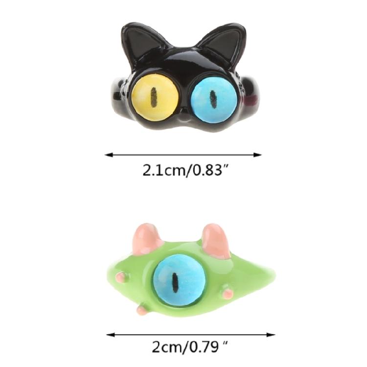 9Pcs Funny Resin Open Finger Ring Cartoon Little Monsters Eyeball Ring Unique Irregular Ring Fashion Jewelry Decoration