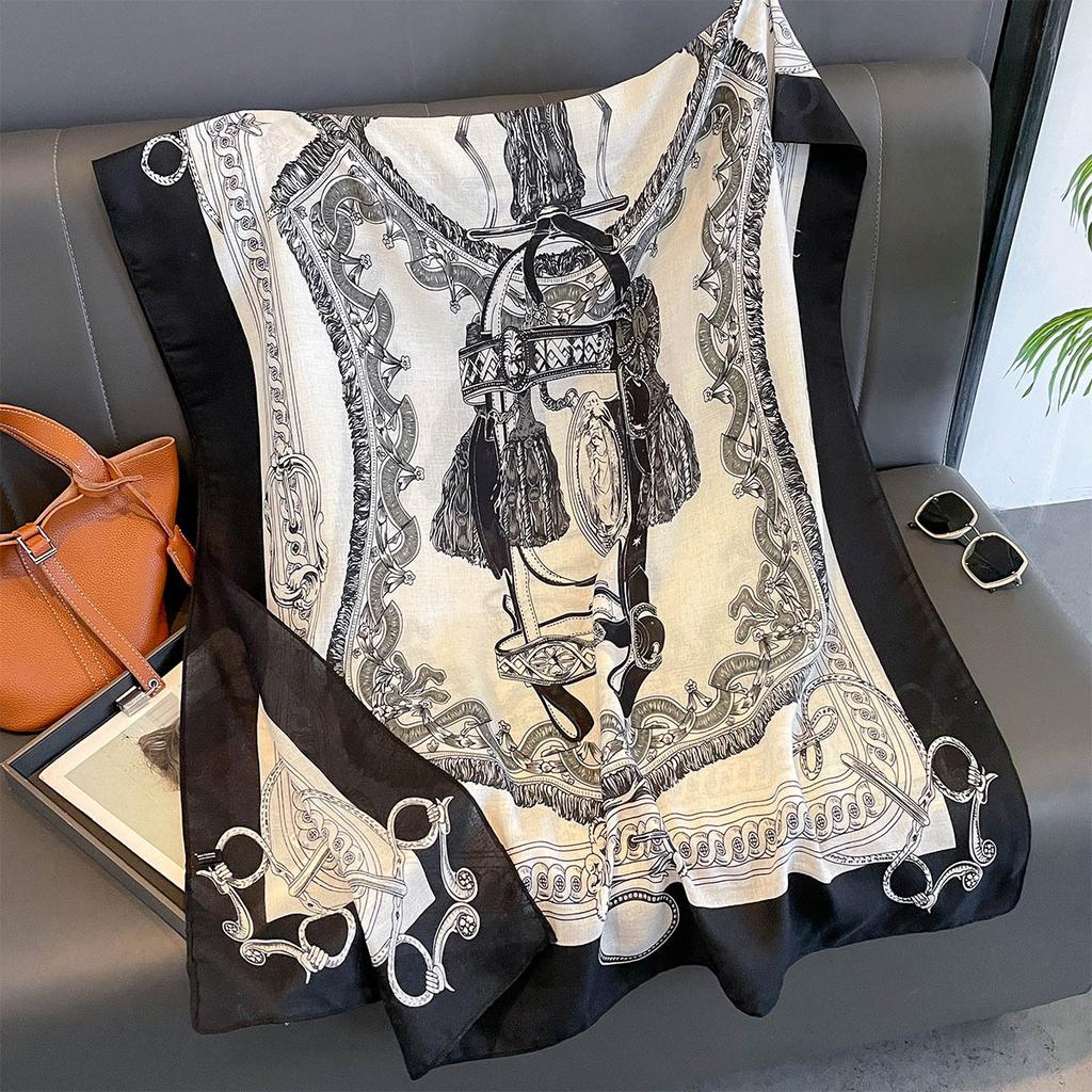 Women Cotton Linen Rose Print Scarf Shawl Hijab Muslim Long Headscarf Scarves Head Wraps Long Female Head Scarf