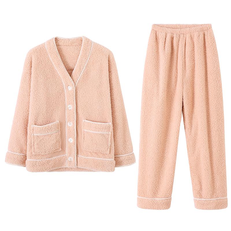 Pajamas Women'S Winter Coral Fleece Thickened Fleece Autumn And Winter Flannel Can Be Worn Outside Winter Loungewear