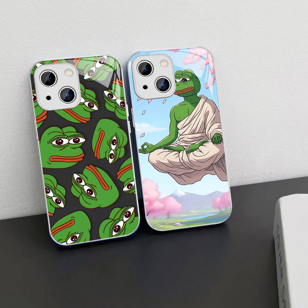 P-Pepes The Frog Face Cartoon Tempered Glass For Iphone 14 13 12 11 Pro Mini XS MAX 14Plus X XS XR Fundas