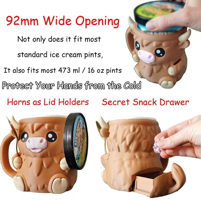 Creative Ferdinand the Highland Cow Ice Pint Holder Highland Cow Shaped Milk Tea Cup Summer Cold Coffee Cups Kitchen Drinkware