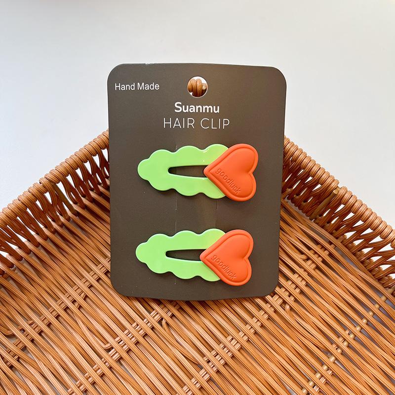 Little Girl Fluorescent Color Love Hairpin Children's Color Wavy Side Broken Hair BB Clip Pair Hairpin Headdress