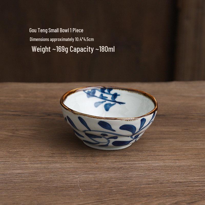 4-Inch Striped Ceramic Appetizer Bowl, Underglaze Painted Snack Bowl, Small Delicacy Cup