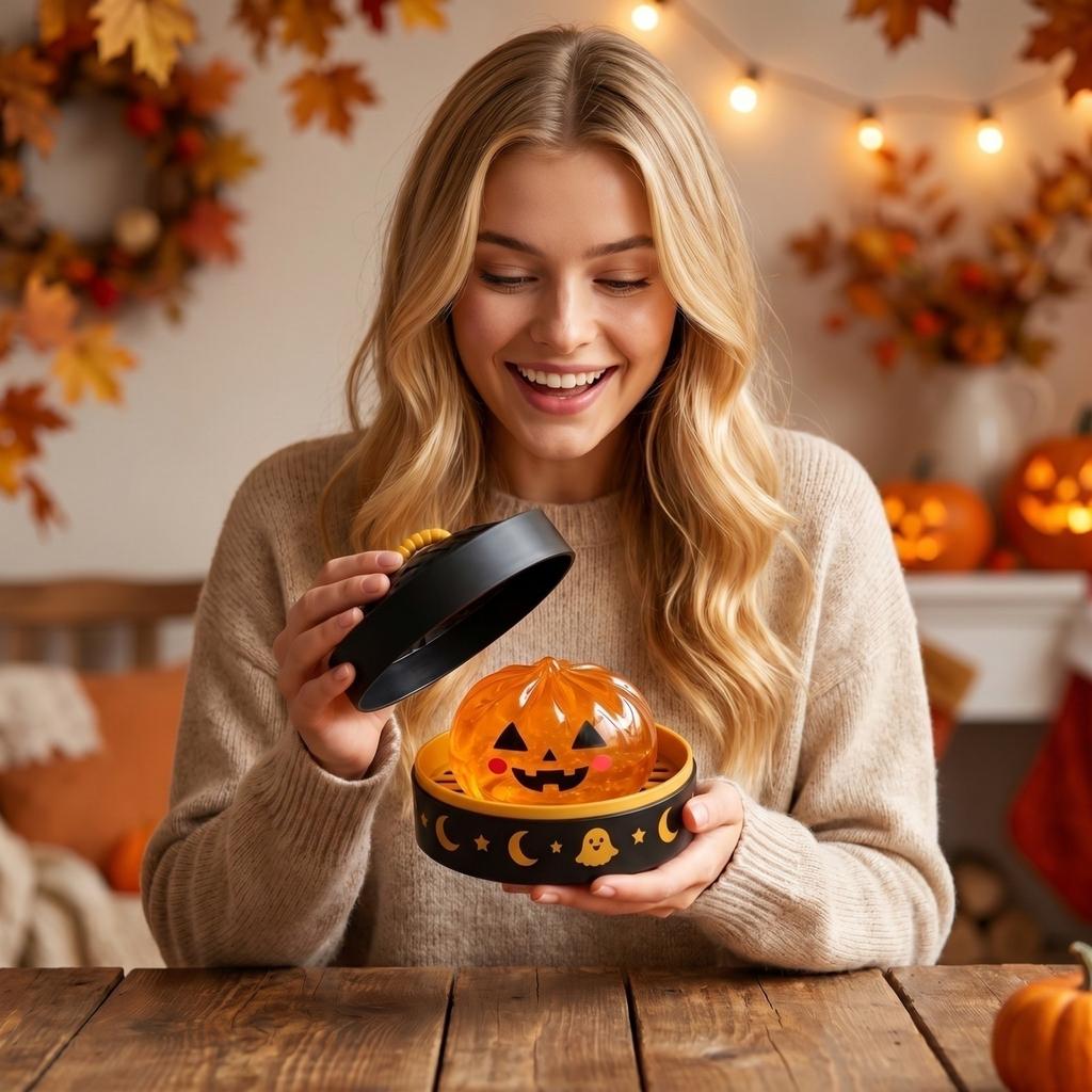 Squishy Pumpkin Shaped Stress Relief Toy with Steamer Basket Design Soft Slow Rising Sensory Squeeze Toy for Kids and Adults Halloween Theme