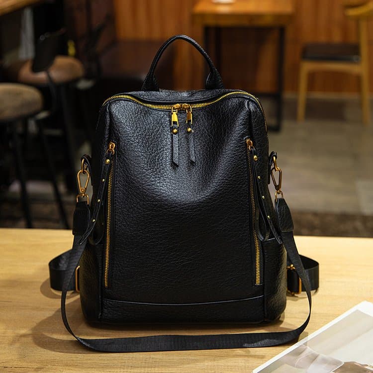 Old soft leather portable commuting large-capacity anti-theft women s bag чёрный