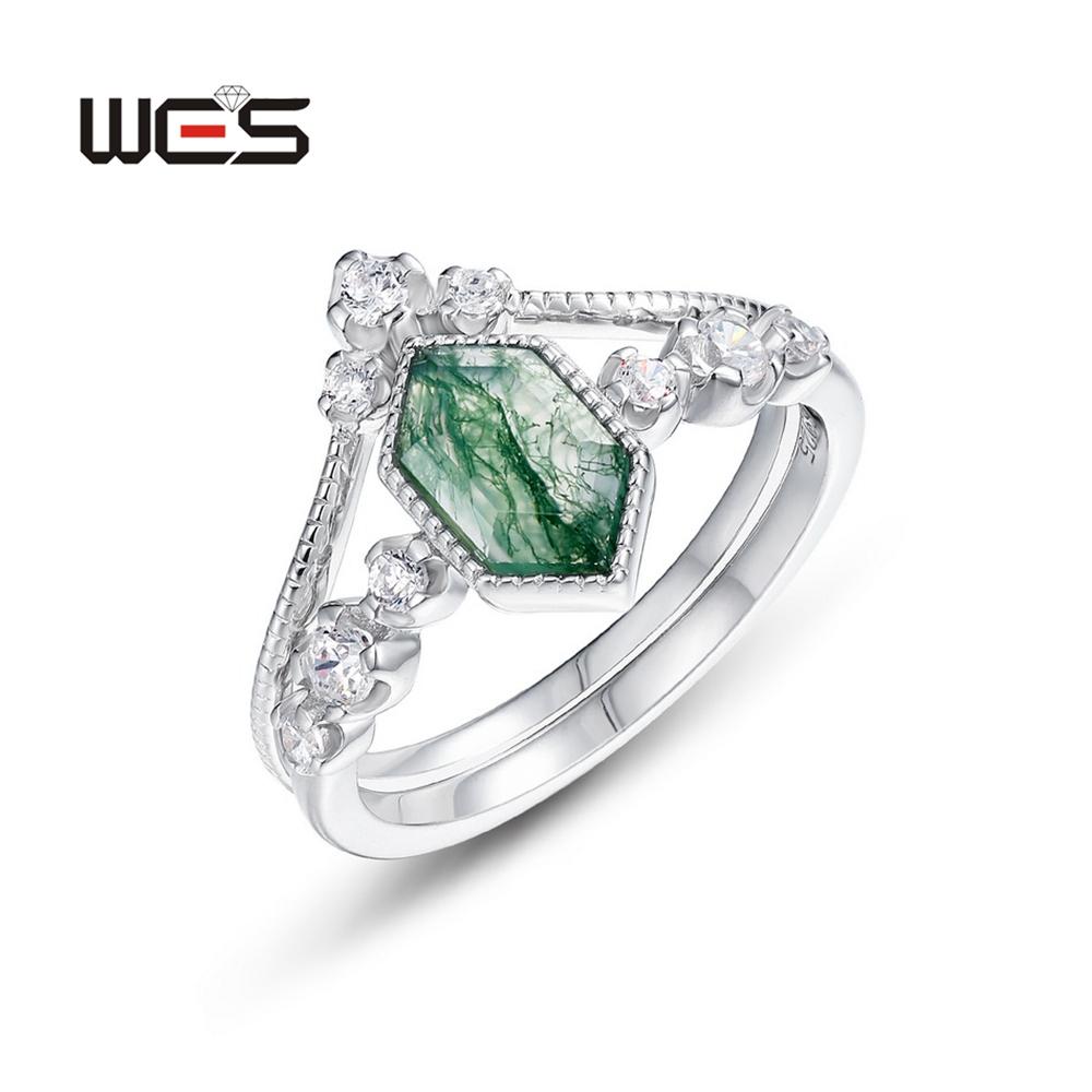 WES   CopperKite Cut Natural Moss Agate Gold Ring Sets For Woman Wedding Bridal Set Valentine Gift Jewelry