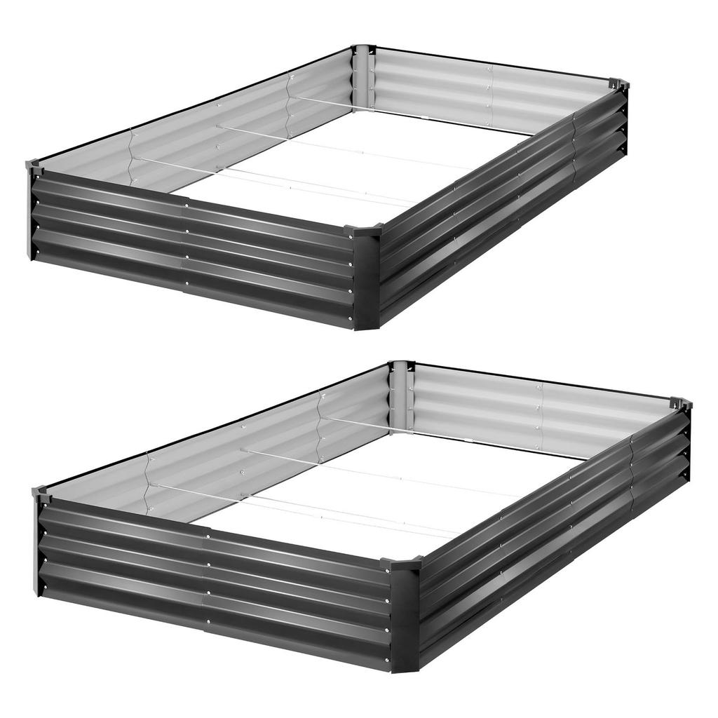 2 Pack Galvanized Raised Garden Beds, 2400 x 1200 x 300 mm, Rectangular Metal Planter Boxes Kit Outdoor, Elevated Planting Box with Gloves, Alu-Zinc,