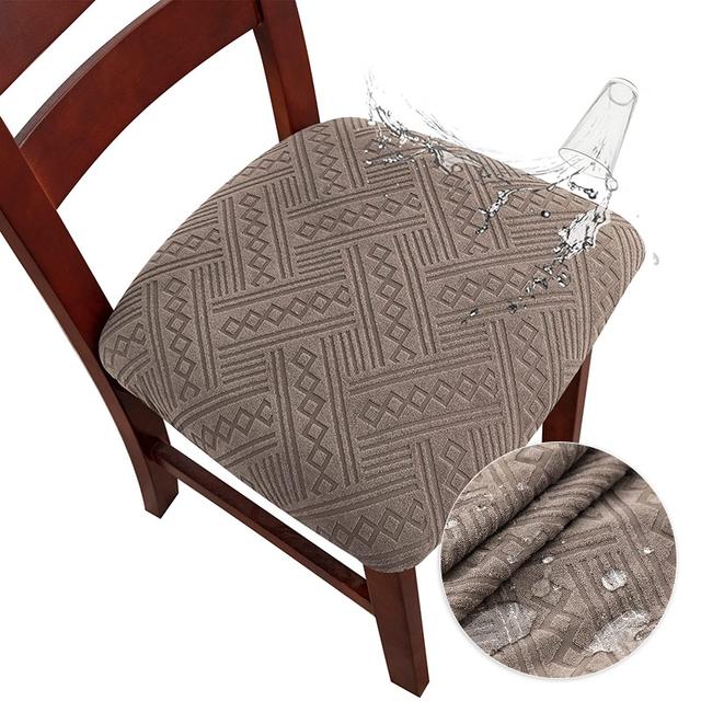 Jacquard Dining Chair Cover Stretch Waterproof Seat Covers Kitchen Room Leave Shape Cushion Slipcover Solid Color Banquet