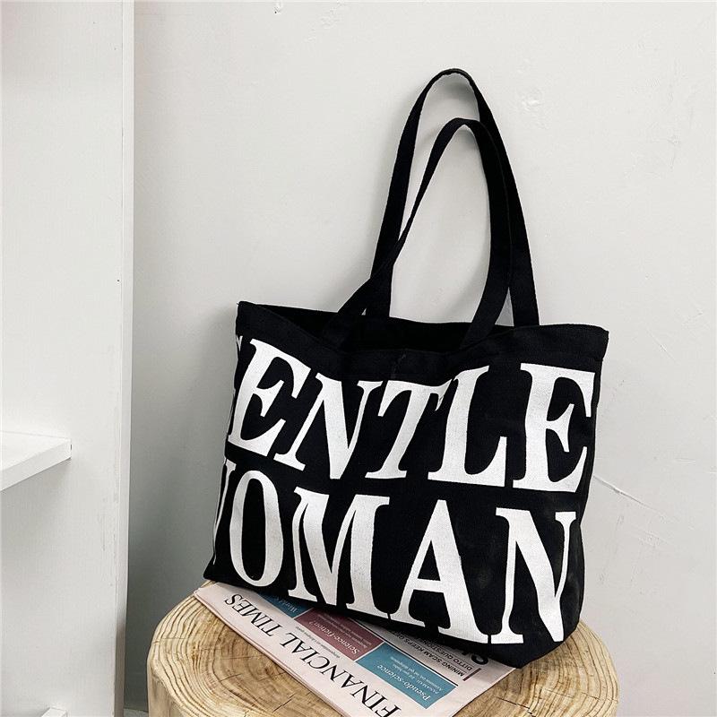 2025 Autumn Trend: Korean Style Canvas Shoulder Tote - Large Capacity and Stylish Letter Design