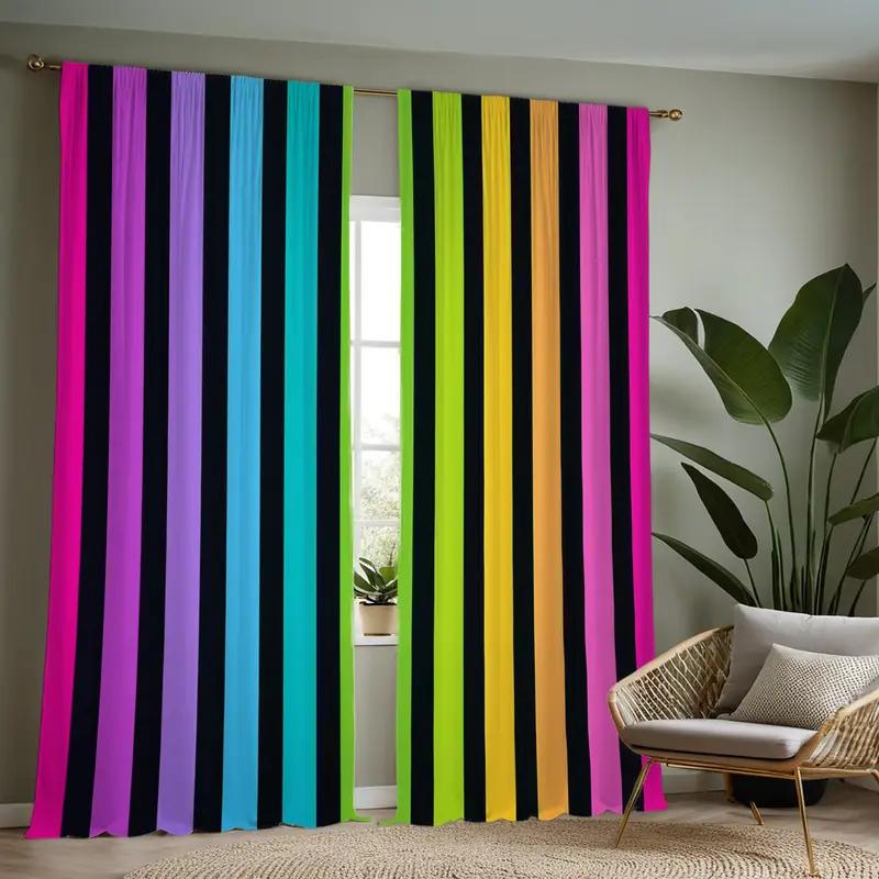 2 Stück lebhaft gestreifte Regenbogen-Vorhänge, für Lichtfilterung konzipiert, hochwertiges Material, ideal für lebendige Heimfensterdekoration