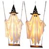 Window Display Halloween Figure Hanging Ornament Fabric Witch Hat Swing Ghostwith Light Effect for Porch Entryway and Party Styling