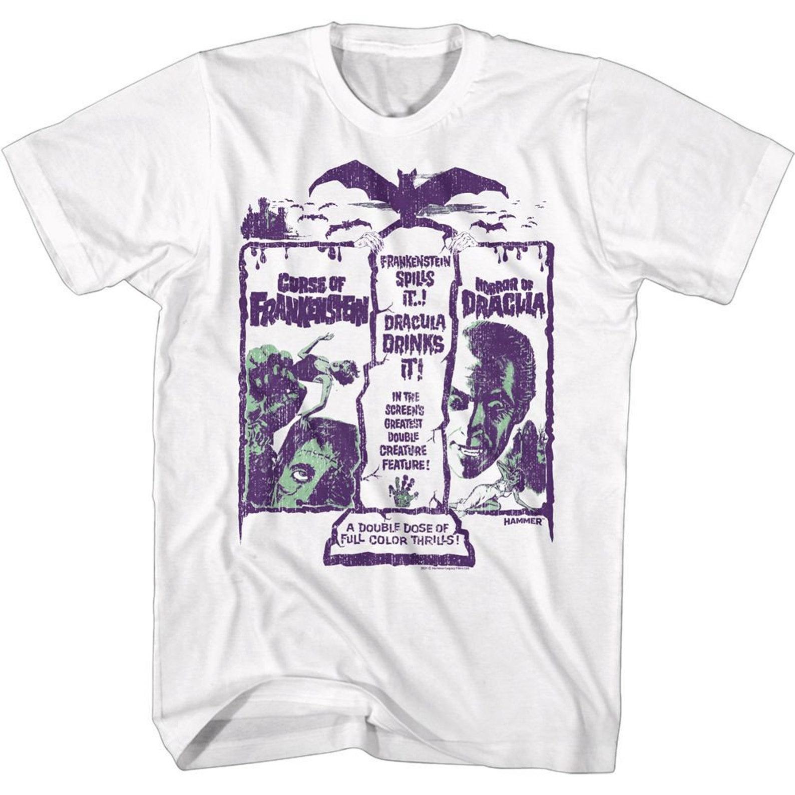 Hammer Horror Double Creature Feature Dracula Frankenstein White T-Shirt S