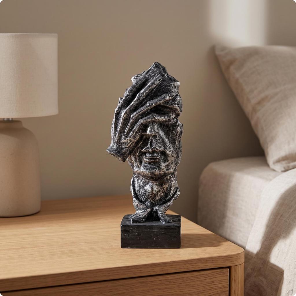Tabletop Abstract Human Face Sculpture | Textured Carved Look, Sculpture, for