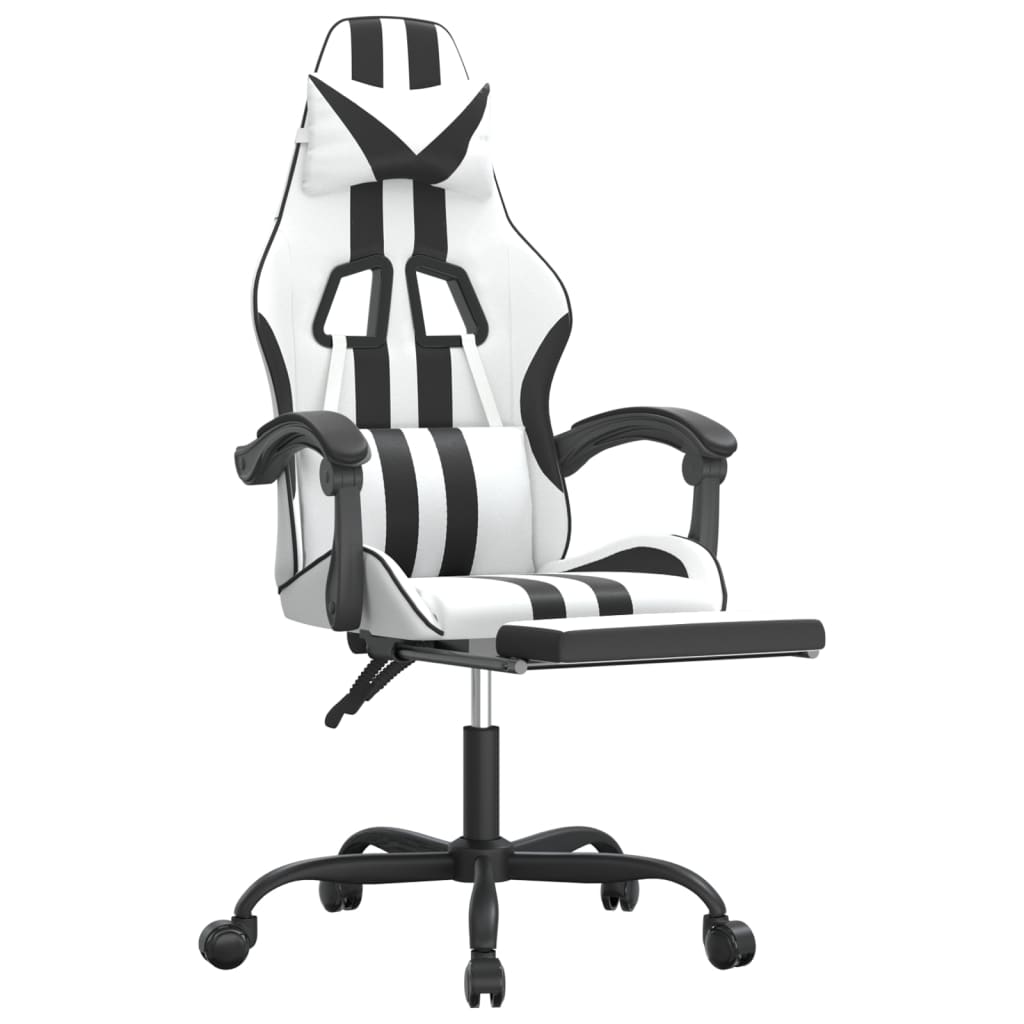 Vidaxl Gaming Armchair with Footrest, White-Black, Faux Leather