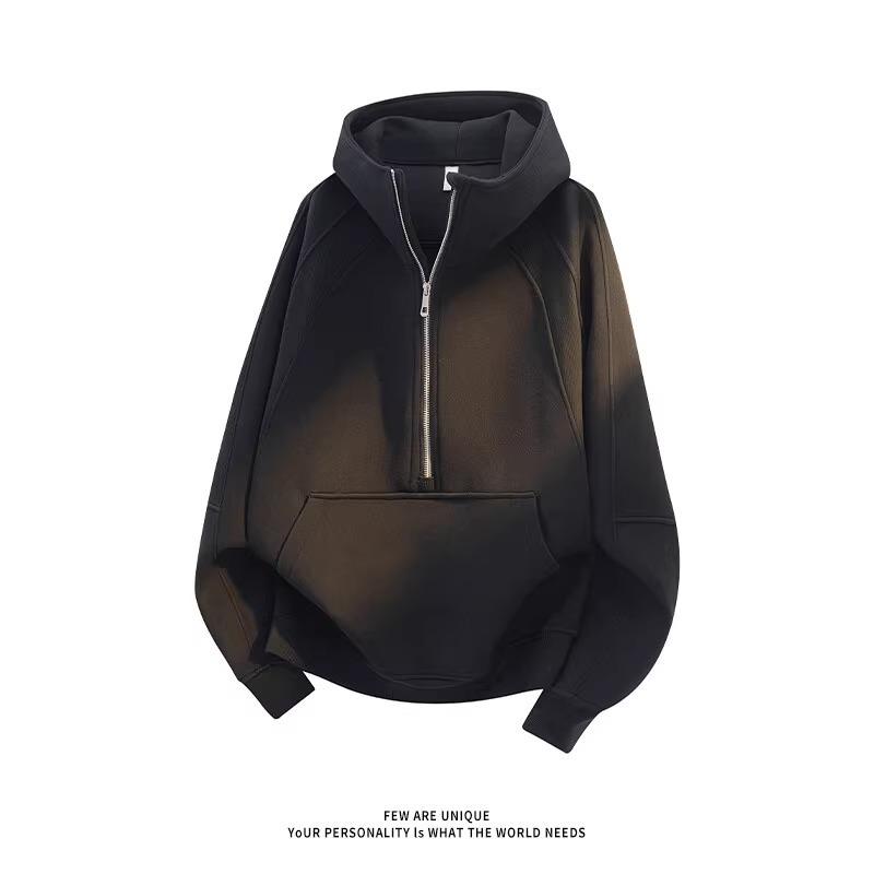 Men s Deconstructed Heavyweight Half-Zip Stand-Collar Hoodie Jacket XL