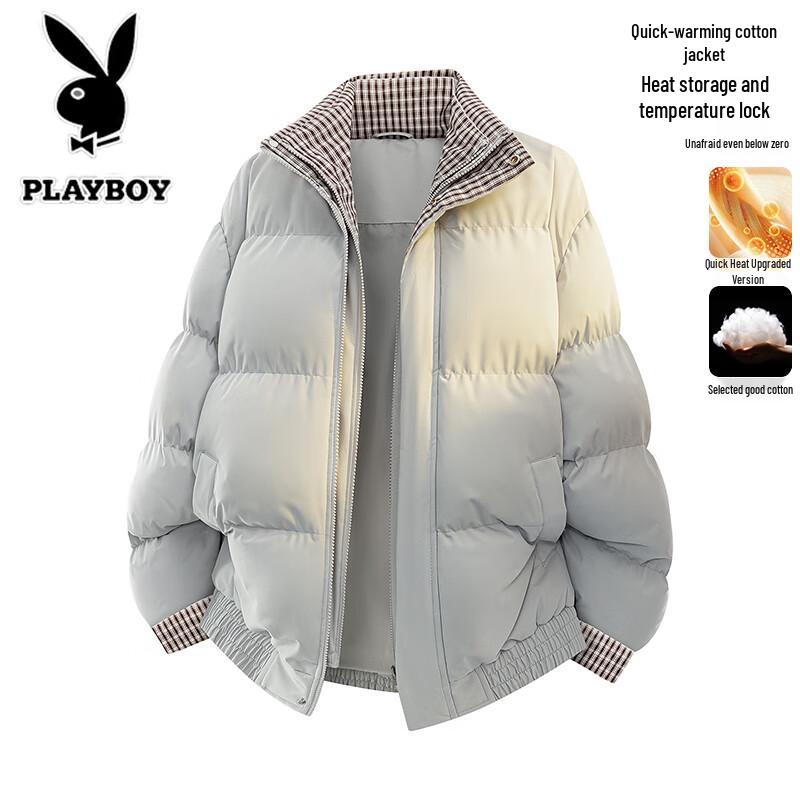 Playboy Unisex Plaid Stand Collar Puffer Jacket