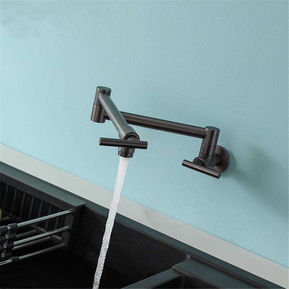 Tuqiu Rose Gold Pot Filler Tap Wall Mounted Foldable Kitchen Faucet Single Cold Sink Tap Rotate Folding Spout Chrome Gold Brass