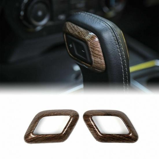 2pcs Gear Shifter Head Cover Frame Trim Bezel for Ford F150 2015- Wood Grain