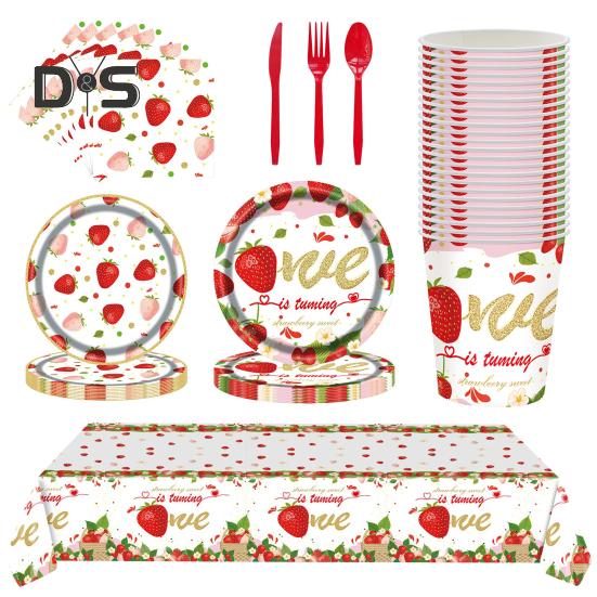 

Клубничная вечеринка столовые приборы набор одноразовые тарелки чашки салфетки столовые приборы скатерти клубничная тематика вечеринка принадлежности для дня рождения baby shower свадьба 1 Set