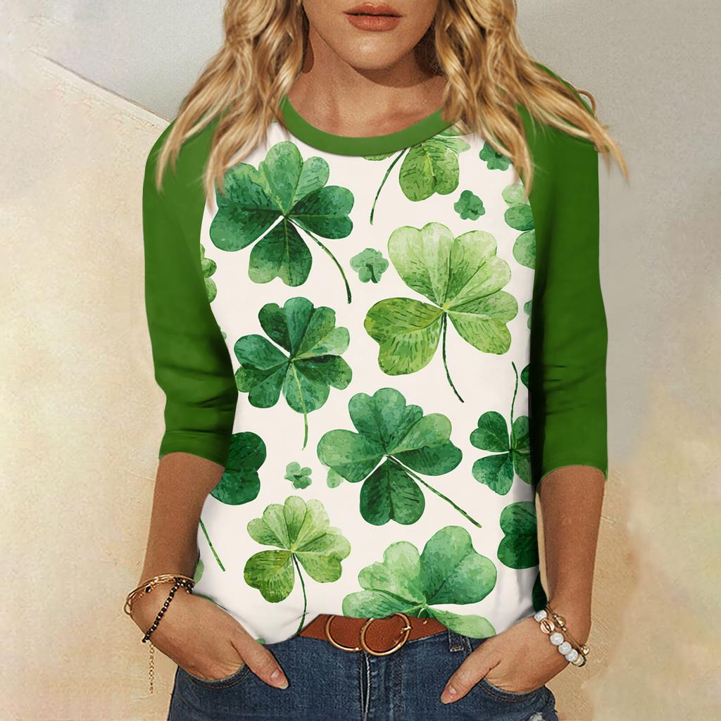 Women's  St. Patrick's Day Print Round Neck Three-Quarter Sleeve Top