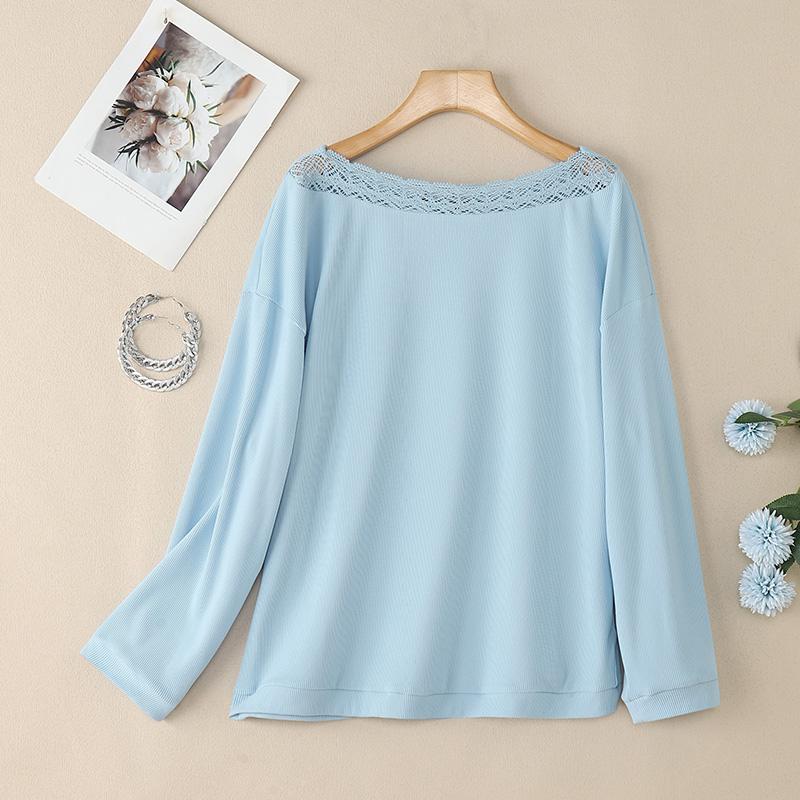 

ZANZEA Женские повседневные футболки с круглым вырезом и длинными рукавами, с кружевной вставкой 5XL синий