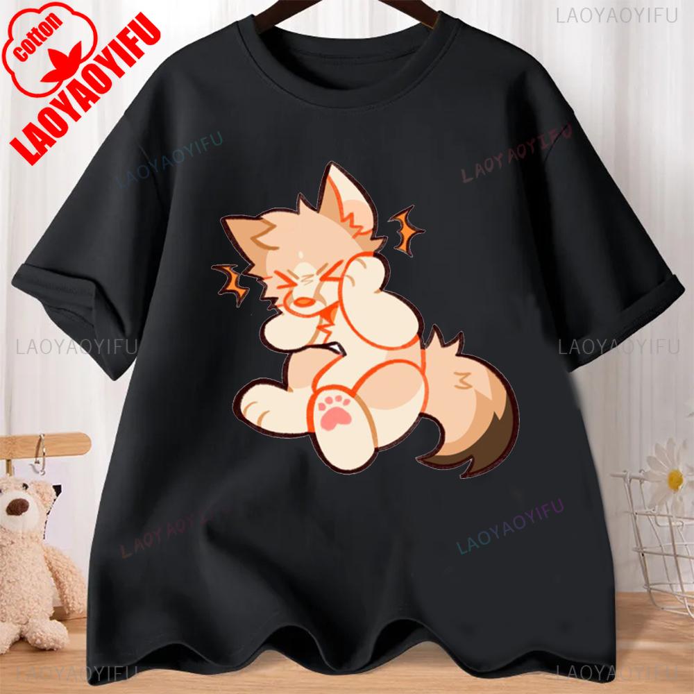 Lovely Cartoon Fox Graphic T-shirts Comfort and Fashion Coexist Short-sleeve Round Neck Regular Fit Clothes CRAZY FOX LADY