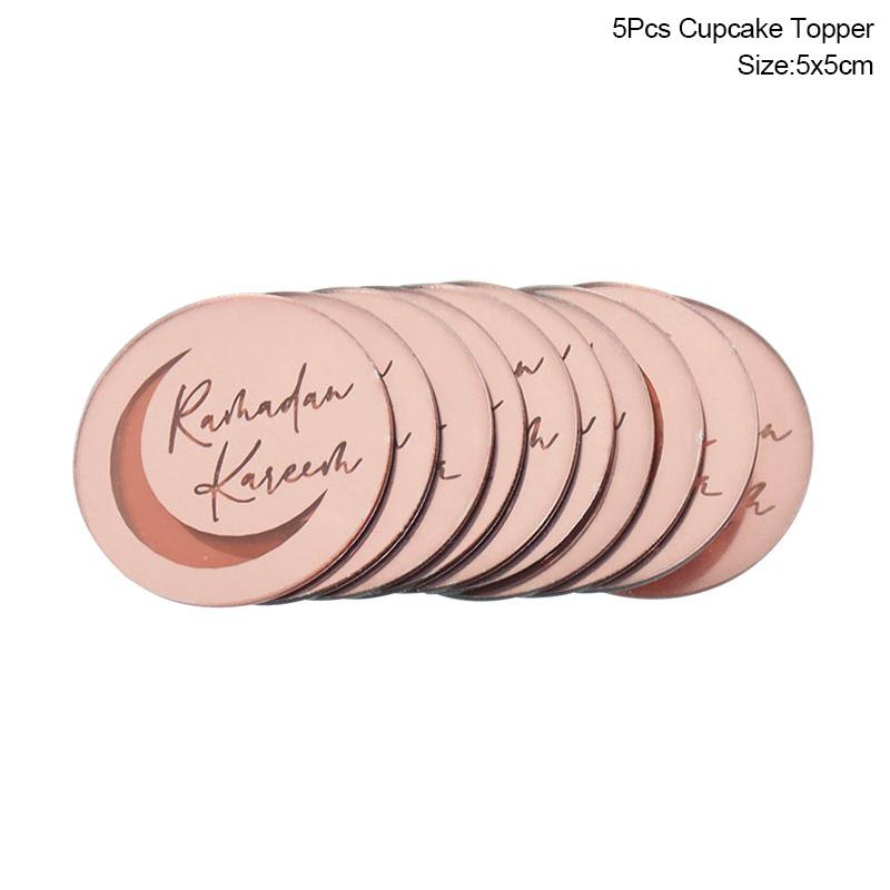 Golden Acrylic Eid Mubarak Cake Toppers Castle Moon CupCake Topper for Ramadan Mubarak Islamic Festival Party Cake Decorations