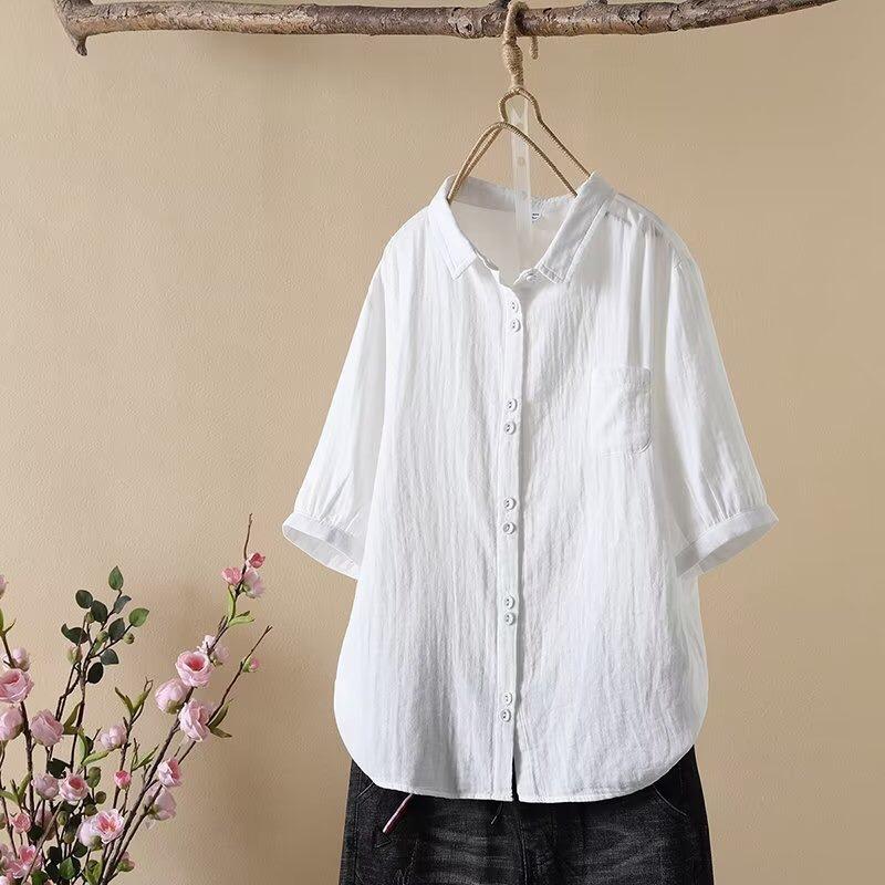 Double Layer Cotton Short Sleeved Shirt Women's Loose Sun Protection Design Niche Jacket Pure Cotton Loose Versatile Top Blouses & Shirts