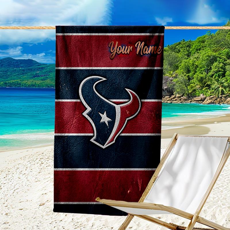 Custom Name Beach Towel Texans basketball Beach Towel, Soft Microfiber, Gift for Her/Him, Birthday, for Pool, Beach, Travel, Fan gifts