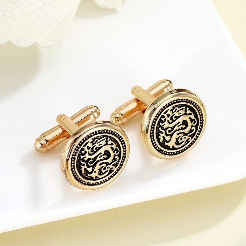 Cross-Border Round Dragon Cufflinks French Vintage Pattern Cuff Buckle Shirt Suit Sleeve Staple Decoration
