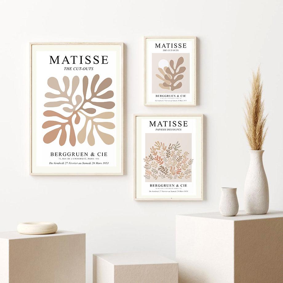 Matisse Figures Painting Leaves Lines Beige Abstract Poster Nordic Wall Art Print Vintage Canvas Pictures For Living Room Decor