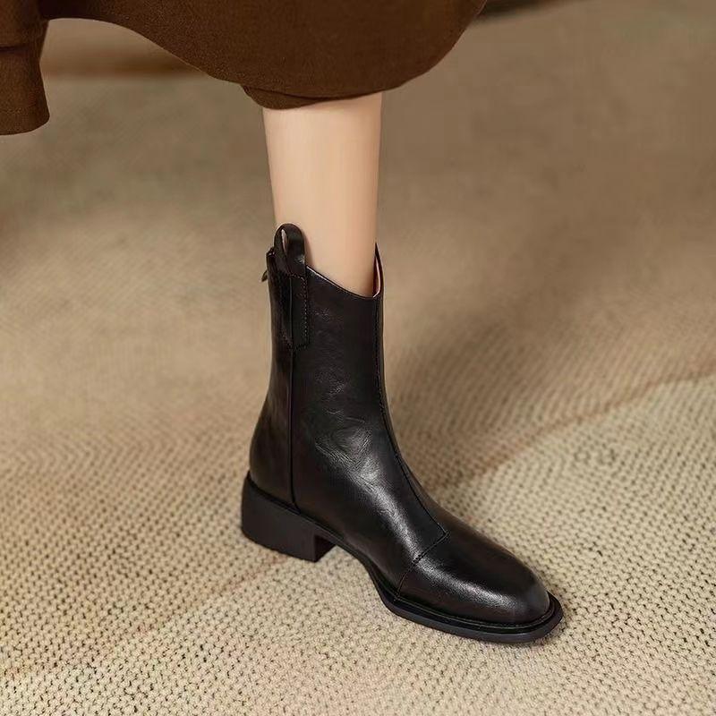 

Осенние женские ретро повседневные ботильоны с круглым носком и толстым каблуком из плюша 35 чёрный