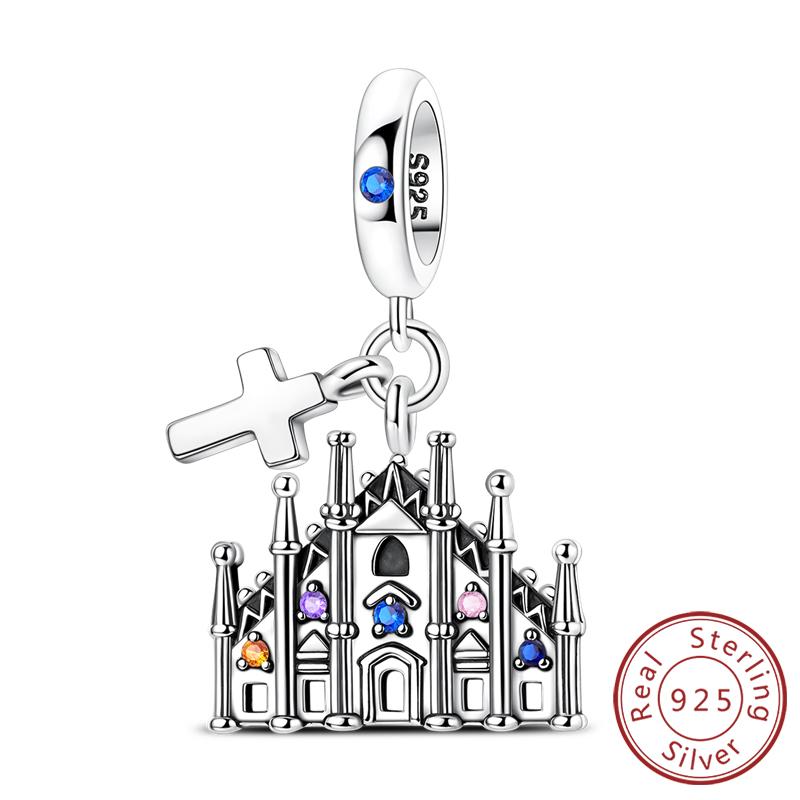 Original Copper Charms Beads Paris Eiffel Castle Church Pendant Fit Bracelet Bangle Pendant Women Diy Jewelry Gift