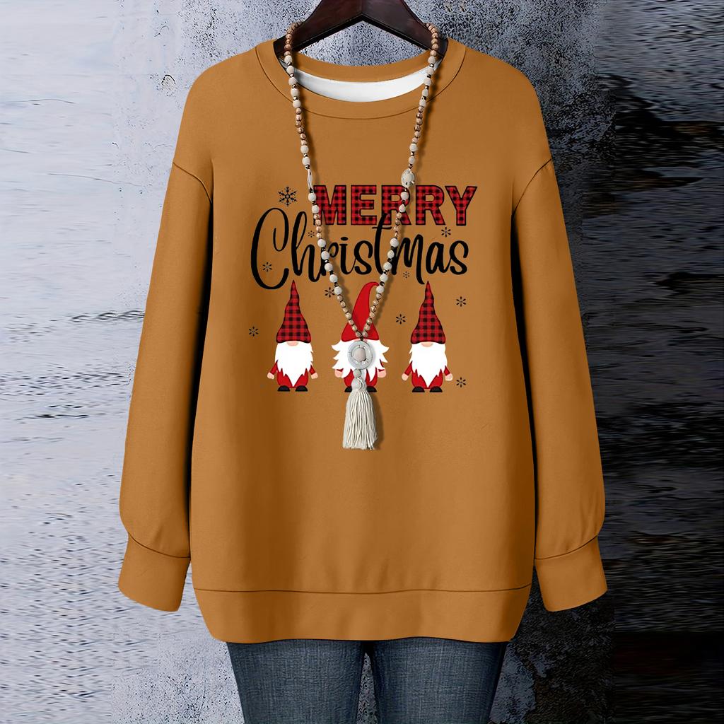 Ladies' Christmas Printed Round Neck Long Sleeved T-shirt Sweatshirt Top