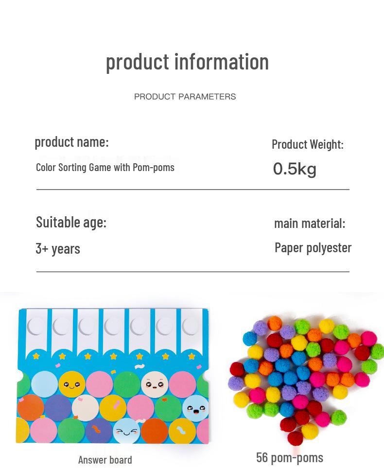 Pom-Pom Beads Color Game: Early Education & Fine Motor Skills Toy for Children