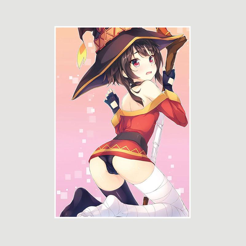 Vintage anime KonoSuba Megumin bílý papír plakáty a tisky ložnice bar kavárna dekorace nástěnná malba retro nástěnné umění malba domácí dekorace