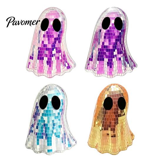 Reflective Mosaic Art Disco Ghost Tabletop Ornament, Iridescent Mirror Figurine, Retro Holiday Atmosphere Ornament Halloween Party Decor, Cute Spooky