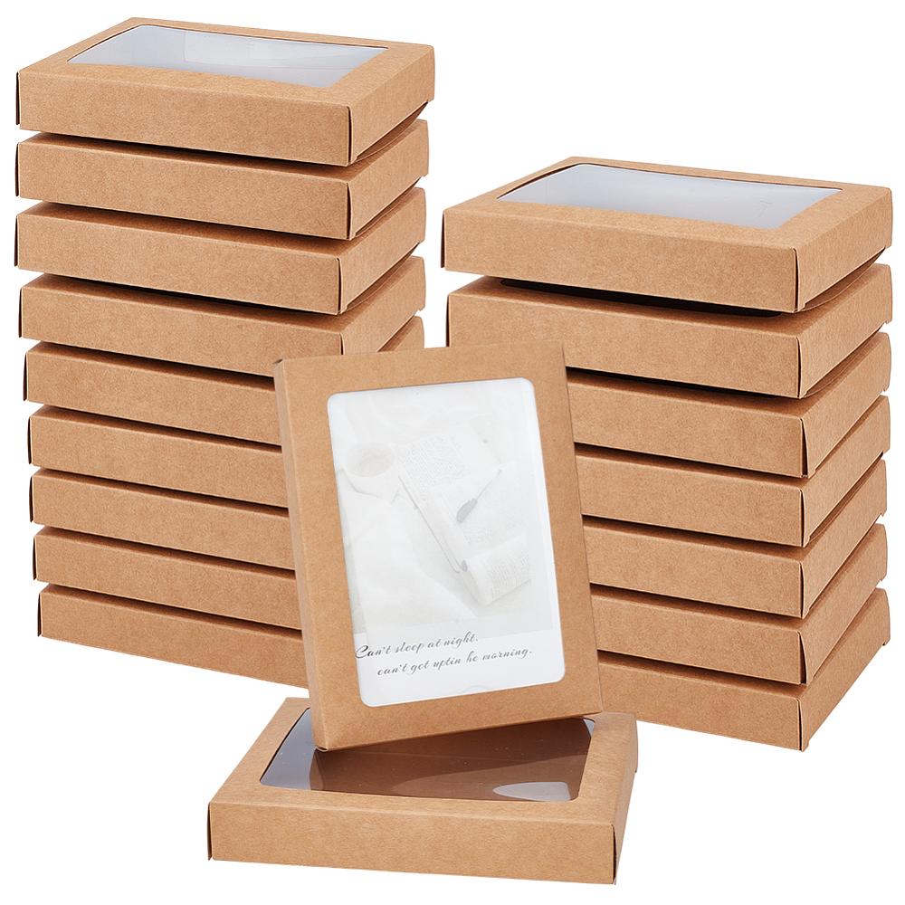 30pcs Foldable Kraft Paper Candy Boxes with Visible Window for Postcard Gift Packaging Rectangle BurlyWood 15.2x11.5x2.5cm