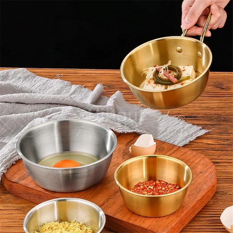Rice Golden Bowls with Handle Wine Bowl Cooking Basin Seasoning Bowl Noodle Bowl Korean 304 Stainless Steel Rice Wine Bowls