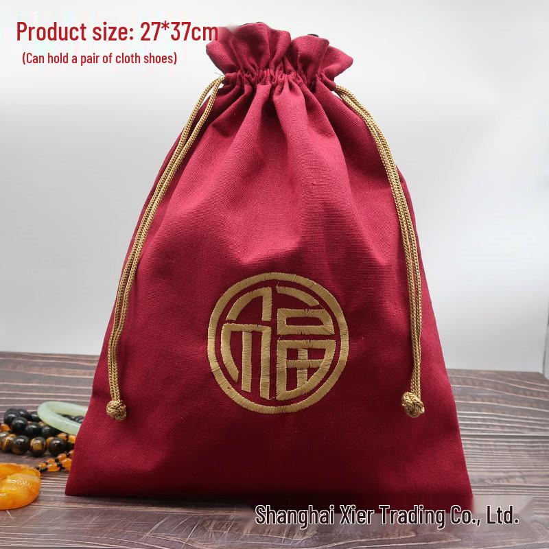 "Extra Large Embroidered Linen Drawstring Bag for Storage and Gifting"